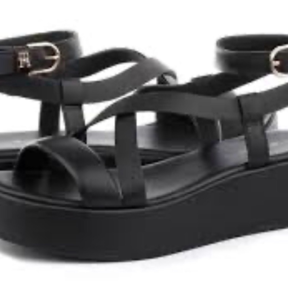 Tommy Hilfiger Black Platform Strappy Sandals for Women